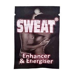 Male performance enhancer capsules package labeled "Sweat Enhancer & Energizer".