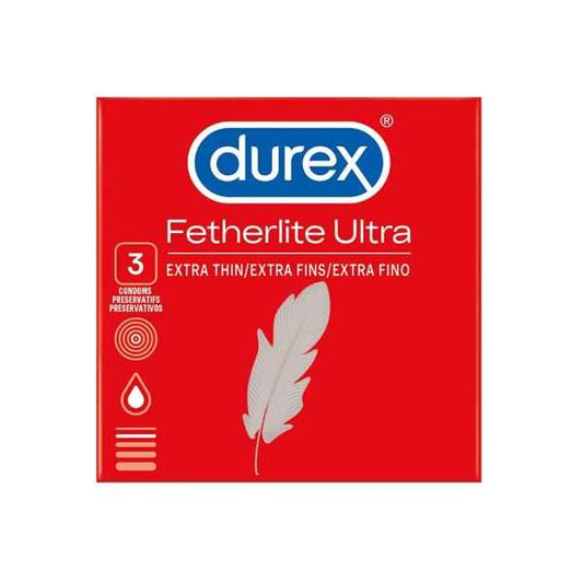 Condom Durex Fetherlite Ultra packaging, extra thin for greater sensitivity.