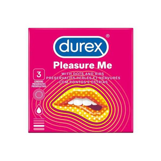 Condom Durex Pleasure Me with dots and ribs packaging.