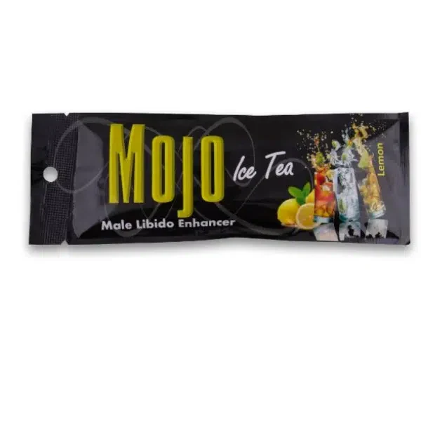 Mojo Ice Tea Lemon sachet packaging with lemon flavor branding.